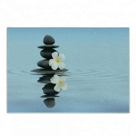 

Rock Cutting Board Spa Concept Massage Stones with Frangipani Plumeria Decorative Tempered Glass Cutting and Serving Board in 3 Sizes by Ambesonne