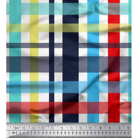 Soimoi Modal Satin Fabric Check Check Printed Fabric 1 Yard 42 Inch Wide