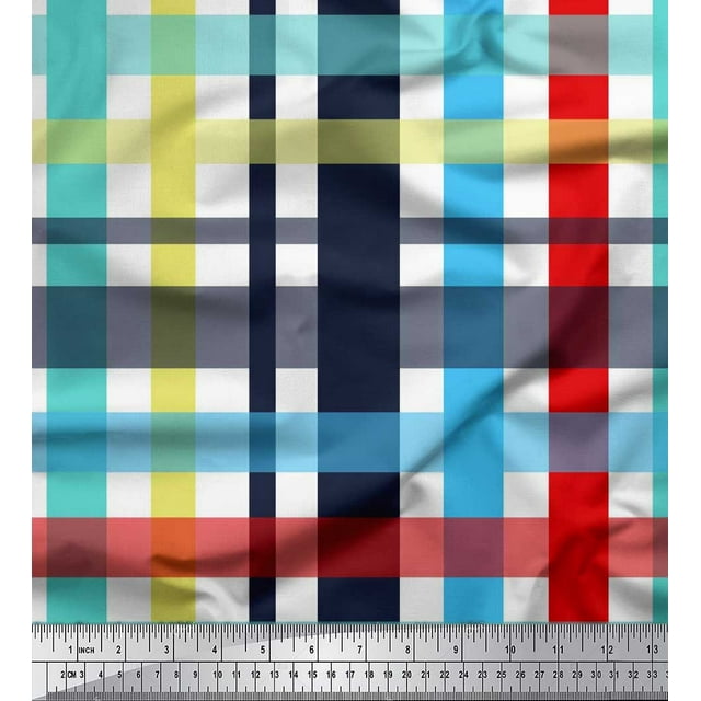 Soimoi Cotton Poplin Fabric Check Check Print Sewing Fabric Yard 56 Inch Wide