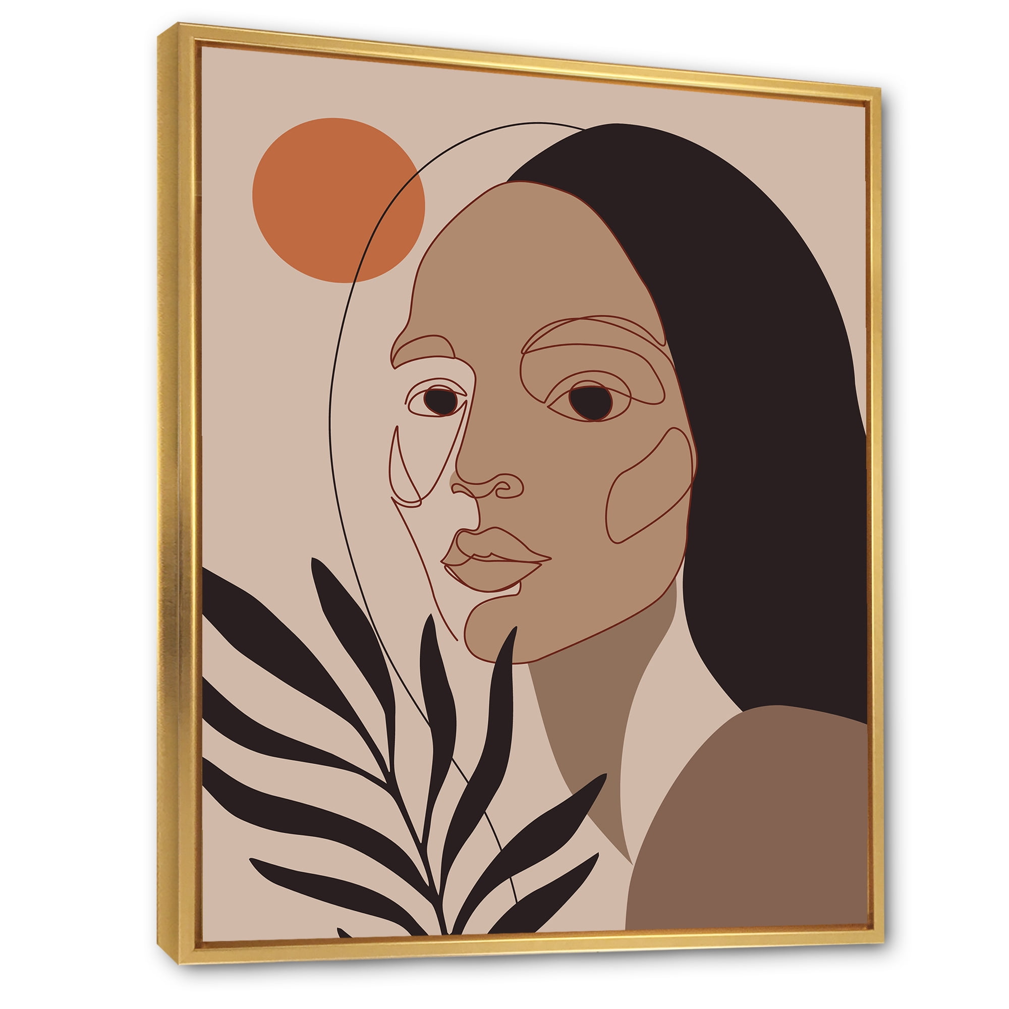 Designart 'Retro Minimal Portrait of Young Girl' Modern Framed Canvas Wall Art Print