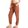 thumbnail image 2 of C'est Toi Women's High Rise Baggy Cargo Woven Tencel Jogger Pants (Rust, Medium), 2 of 4