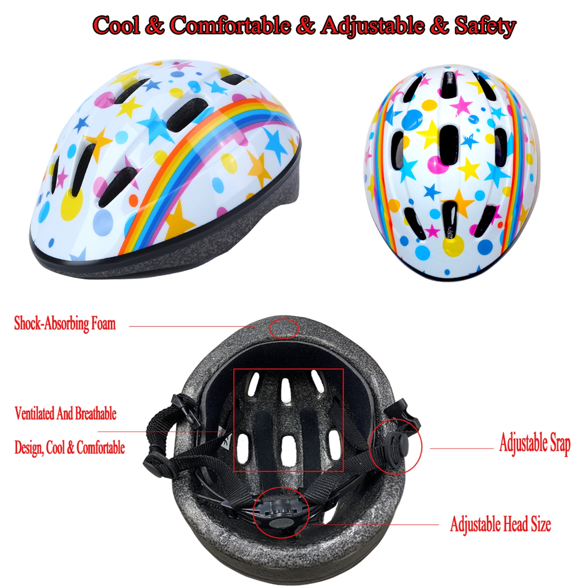 YouLoveIt 7 Pcs Kids Protective Gear Set Kids Bike Helmet, Adjustable Toddler Bike Helmet, Kids Boys Girls Skating Helmet Knee Pads Elbow Pads Wrist Pads for Bicycles Skateboards, Scooters, Roller