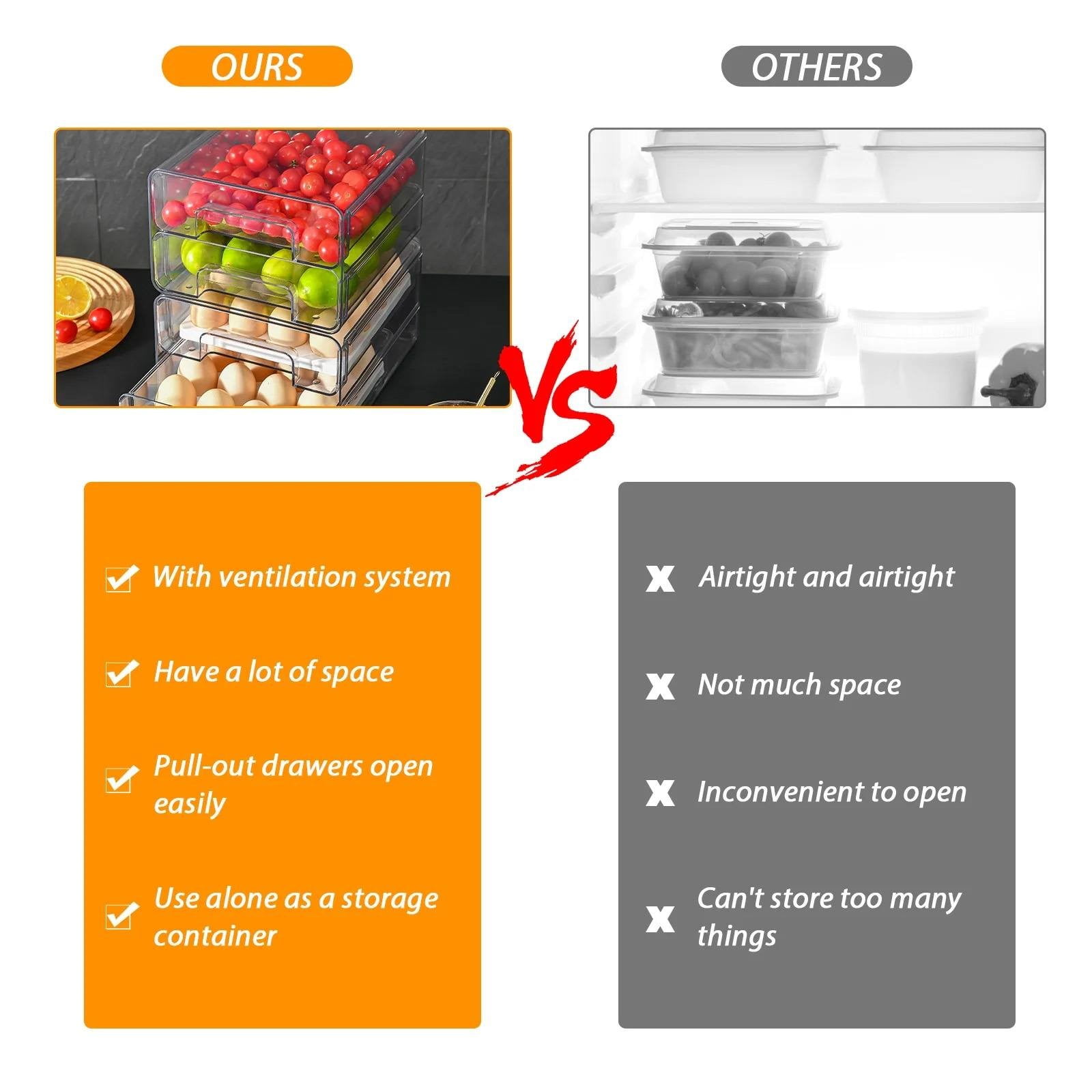Tswift Stackable Pull-Out Fridge Organizer Drawer with Vent Lid & Drain Tray, Clear Plastic Produce Saver for Fruit, Veg, Deli, Freezer & Pantry, Bpa-Free, 12.5"X6.7"X5.5", 1 Storage Box