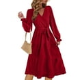 thumbnail image 1 of cfhntfmh Robes Boho pour Femmes Mode Manches Longues Portefeuille Col en V Ourlet à Volants Robe Trapèze Automne à Étages Ceinturée Fluide Midi Robes, 1 of 5