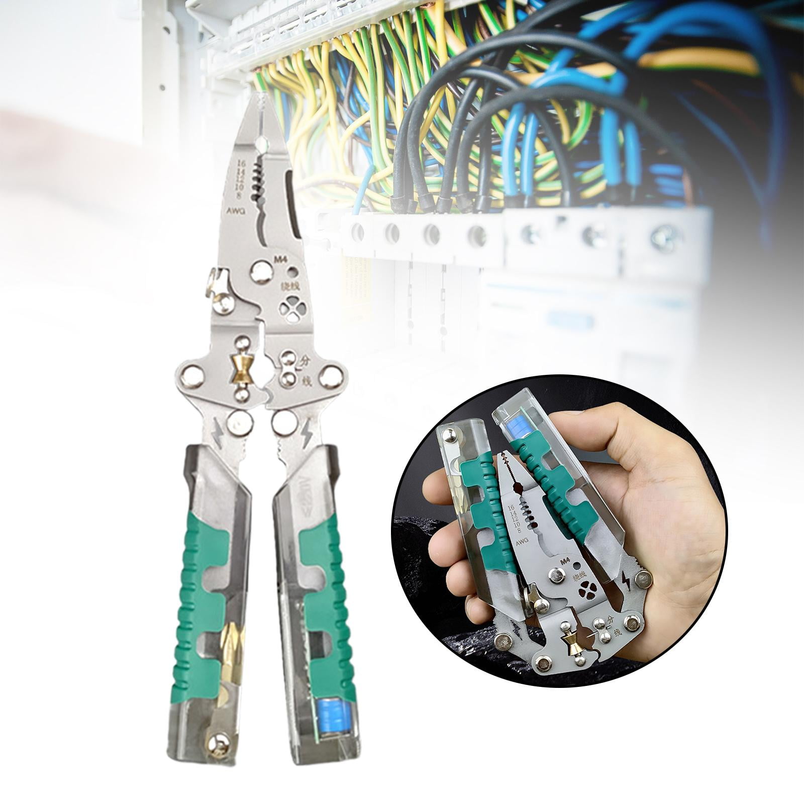 koolsoo Multifunctional Wire Stripper Wire Crimping Tool with Voltage Tester Metal Cable Cutting Tool Cable Cutter Pliers for Peeling 22cm