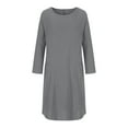 thumbnail image 4 of SMihono Clearance Solid Color Long Dresses for Women Fashion Casual Crew Neck Long Sleeve Cotton Linen Mid Calf Dresses for Women Pocket Female Outwear Gray L, 4 of 8
