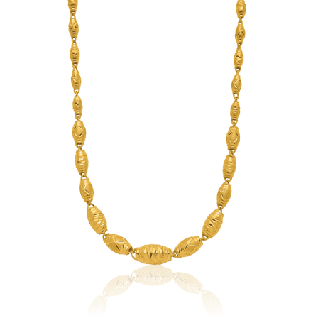24K Solid Yellow Gold Barrel Bead Necklace