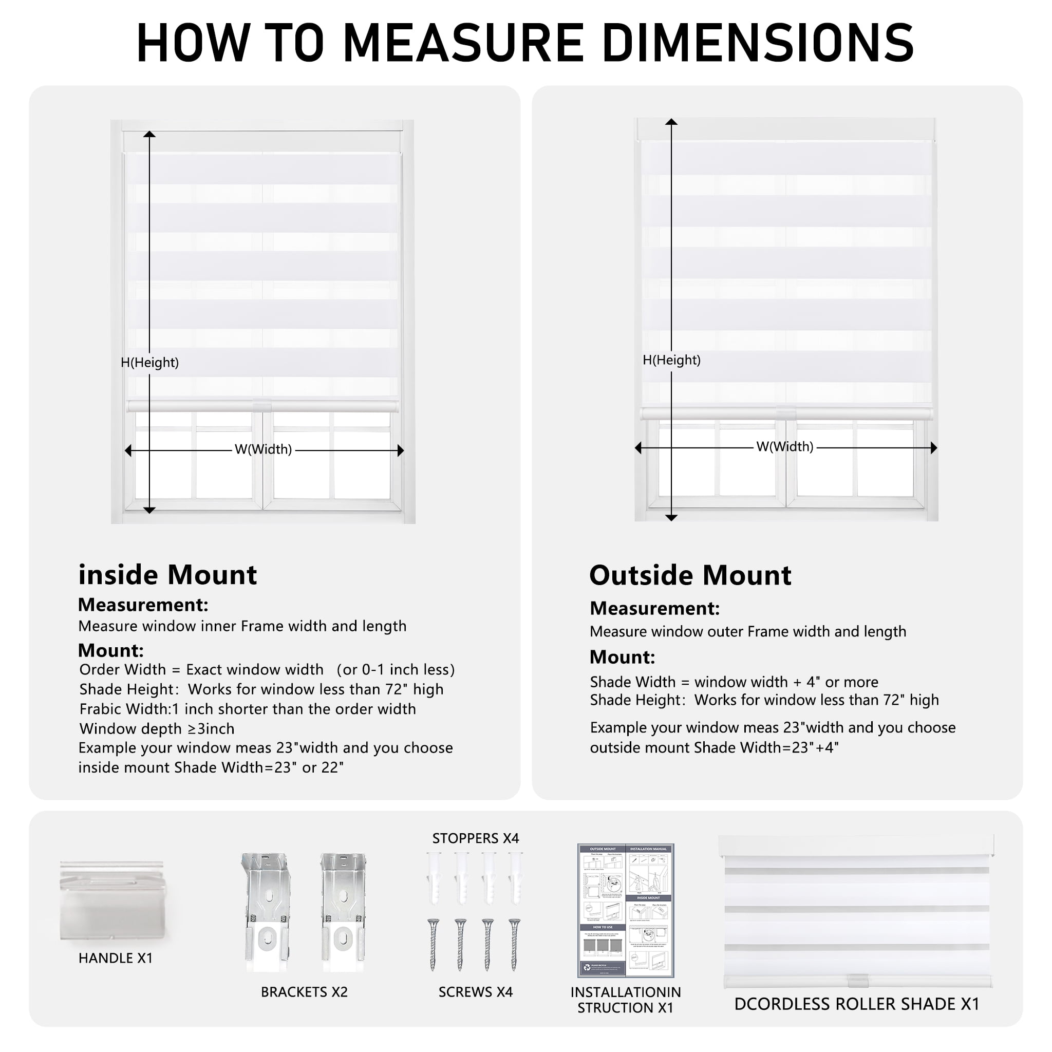 AOSKY Cordless Zebra Blinds for Windows, Day and Night Pull Down Roller Shades, Easy Install Dual Layer Light Filtering, 35"W x 72"H, White
