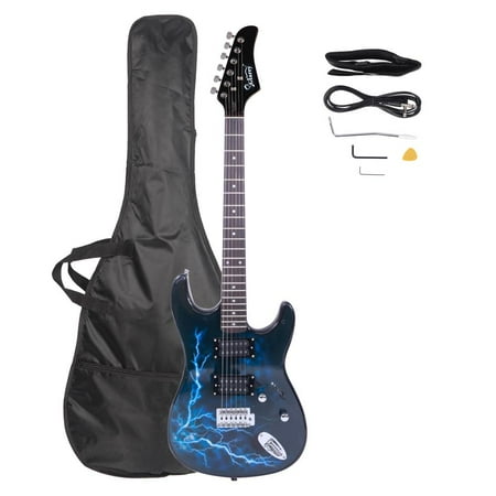 Glarry Electric Guitar GST-E Double Pickup Bag Strap Paddle Rocker Cable Wrench Tool Black