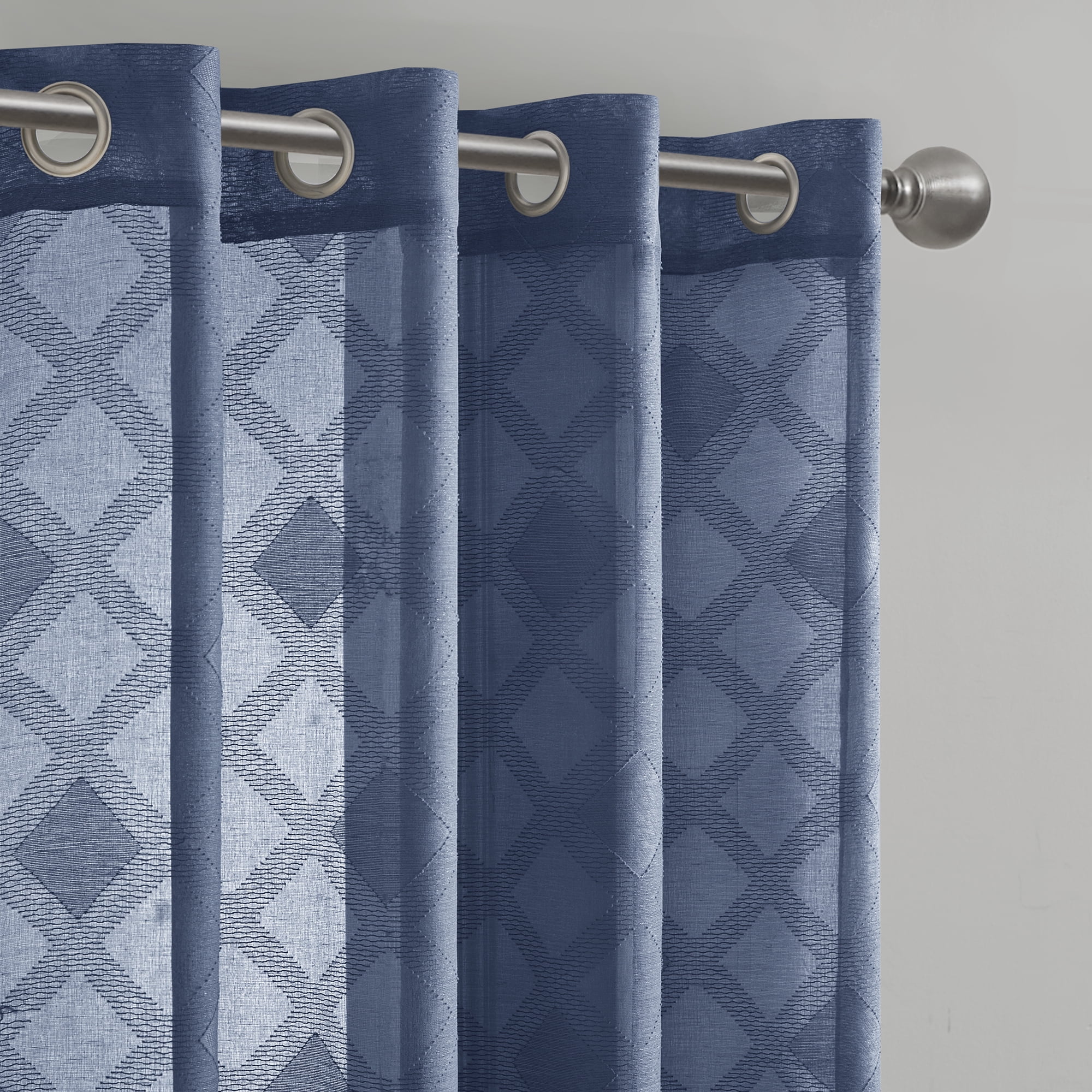 Home Essence Prism Geometric Jacquard Sheer Window Panel Single, Indigo, 54” x 96”