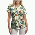 thumbnail image 6 of TOWED22 Holiday Scrub Tops for Women Short Sleeve Vneck Stretchy Nurse Workwear Uniforms Cute Printed 2 Pockets Scrub Shirt(Beige,XL), 6 of 6