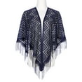 thumbnail image 2 of INSPIRE CHIC Shawls and Wraps for Evening Dresses, Lace Mesh Fringe Triangle Scarves for Wedding Formal Party 70.9"x27.6" Navy Blue, 2 of 5