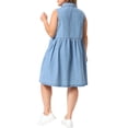 thumbnail image 3 of Agnes Orinda Women's Plus Size School College Denim Dress Lapel Sleeveless Button Down Cute Summer Midi Jean Babydoll Dresses 3X Light Blue, 3 of 6