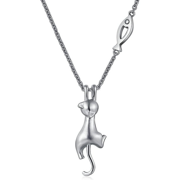 Cat Necklace Cute Naughty Lucky Cat Pendant Necklace Sterling