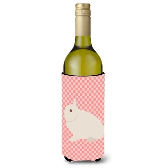 Carolines Treasures BB7964LITERK Hermelin Rabbit Pink Check Wine Bottle Beverge Insulator Hugger