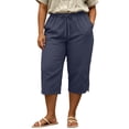 thumbnail image 4 of cocolona Womens Summer Casual Plus Size Capri Pants Elastic Waist Straight Lace Wide Leg Cropped Yoga Pants with Pockets, 4 of 5