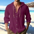 thumbnail image 2 of YLSDY Fashion Cotton Linen Hoodie for Men Drawstring Hooded Button Down Beach Hippie Shirt Lightweight Soft Long Sleeve Blouse Tops Purple XXXXXL, 2 of 6