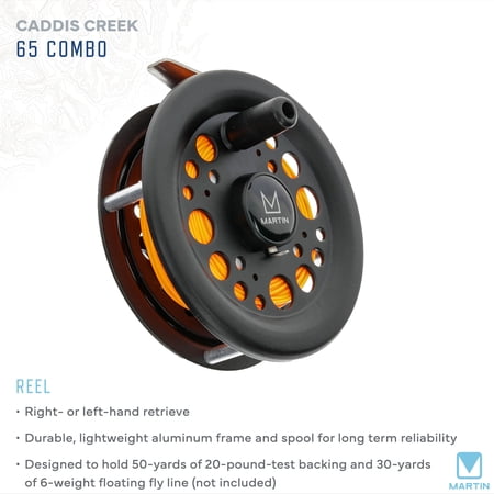 Martin Caddis Creek Fly Reel and Fishing Rod Combo, 5/6-Weight 9-Foot 2-Piece Fiberglass Rod, Brown