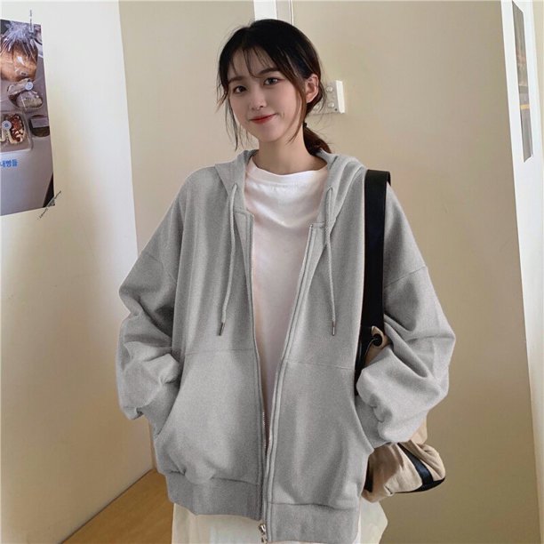 Sudaderas con capucha con bolsillo para mujer, cárdigan informal Vintage de manga larga, ropa de calle y2k, sudadera con cremallera, ropa de primavera, talla grande