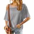 thumbnail image 4 of Womens Cold Off Shoulder Tops 2026 Summer Sexy Casual Cute Short Sleeve Loose Fit Tunic T Shirts Blouses, 4 of 6