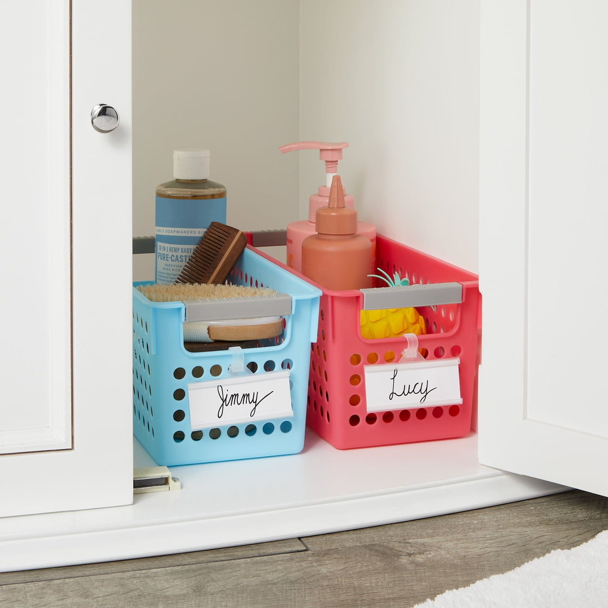 Elsjoy Set of 6 Plastic Storage Bin, 10x 7x 4 Classroom Storage Basket  Cabinet Storage Bin with Handle, White Shelf Organizer Bins for Bathroom