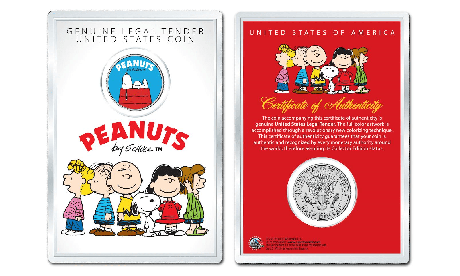 Then & Now 24K Gold Plated US State Quarter 5-Coin Set CHARLIE BROWN PEANUTS 