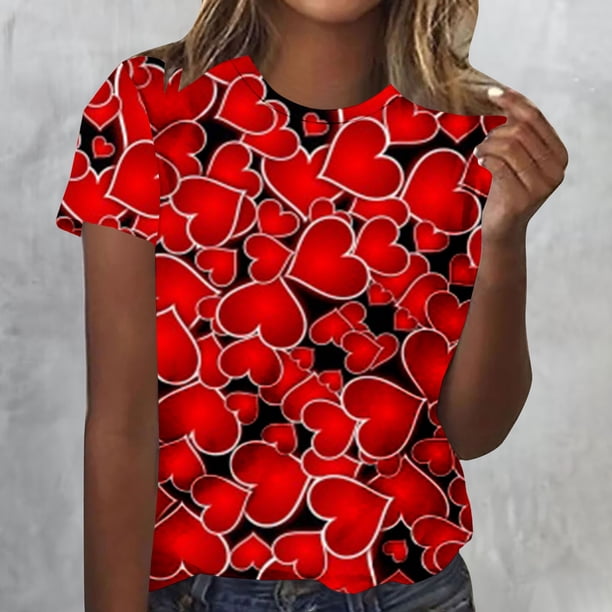 Fiudx Ofertas Relámpago Blusa de Manga Corta Estampada a La Moda para Mujer, Blusas Informales con Cuello Redondo