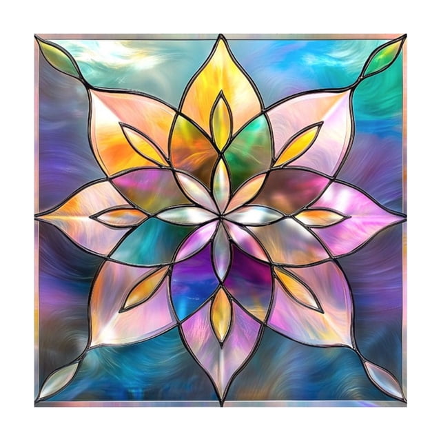 Green Fan Shaped Art Glass Window Film Static Cling Privacy Decal For Home Interior