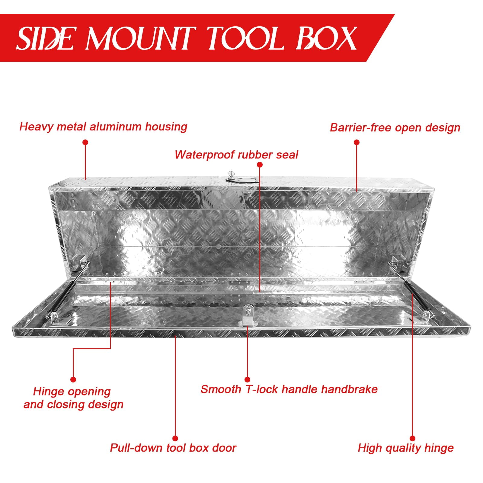 Confote 60 Inch Side Mount Tool Box with Paddle Latch Perfect for Pickup Trucks, Silver