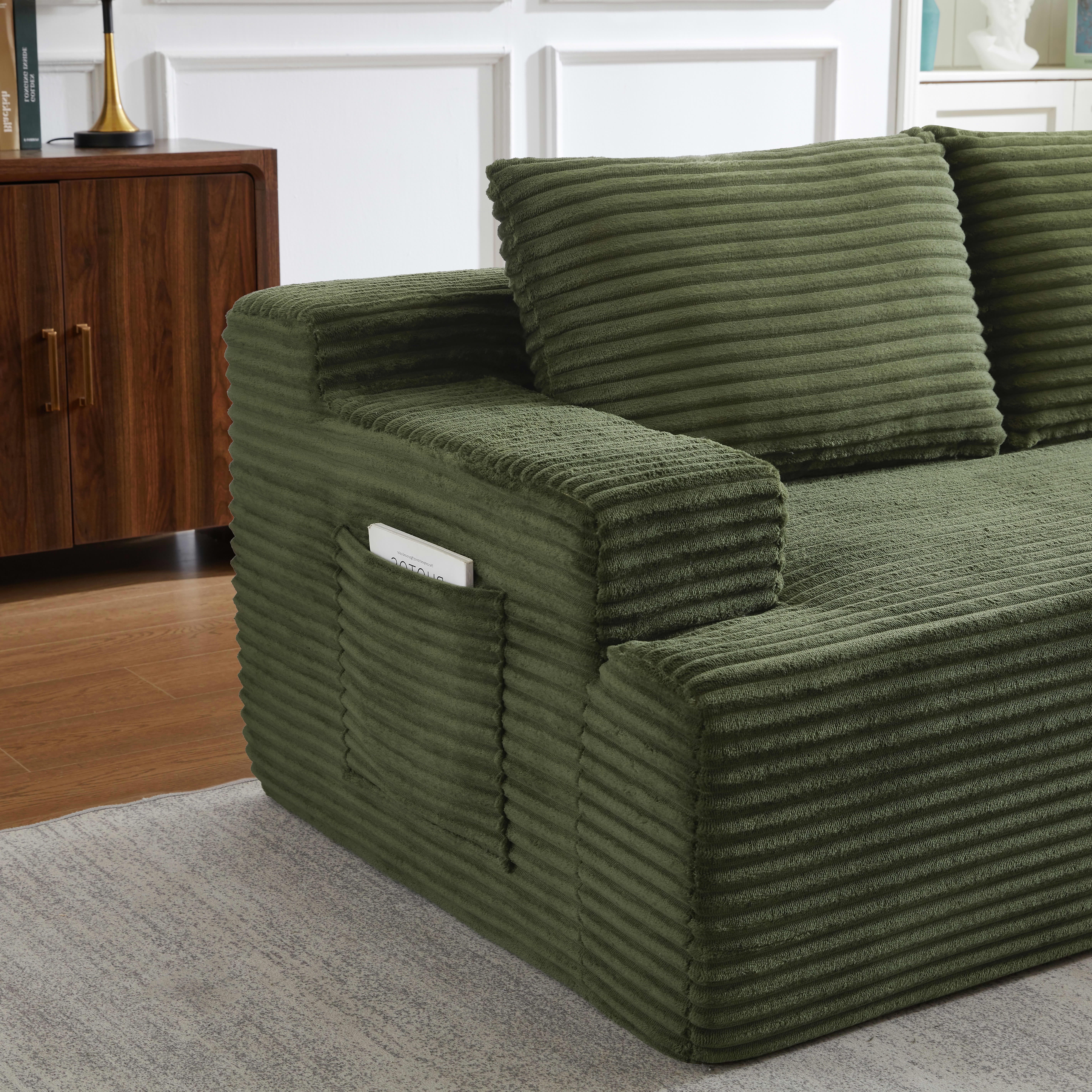 MAYEERTY L-Shaped Cloud Sectional Sofa, No Assembly Required Sleeper Couch for Bedroom & Apartment, 96×61" Green
