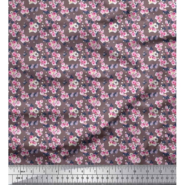 Soimoi Poly Georgette Fabric Flower Artistic Fabric Prints by Yard 42 Inch Wide