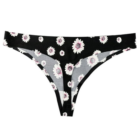 

iOPQO panties for women Women Breathable Print Ladies Thong Panty Underwear Women s Panties Black M