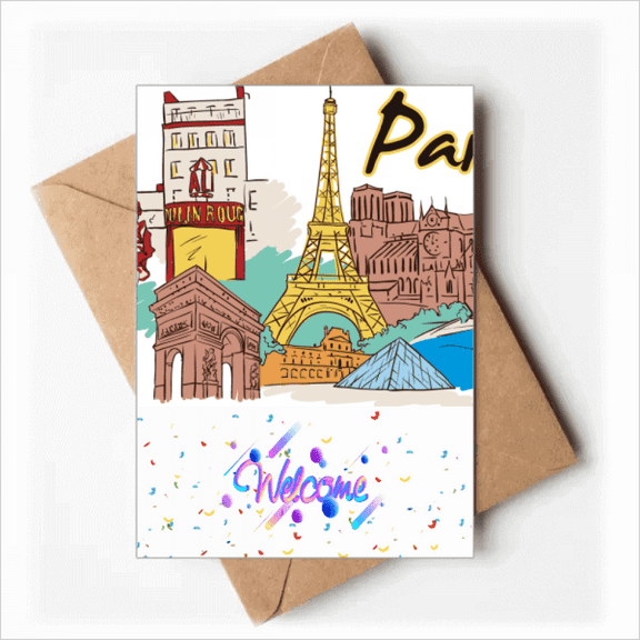 France Paris Eiffel Tower Watercolor Welcome Back Greeting Cards Envelopes Blank