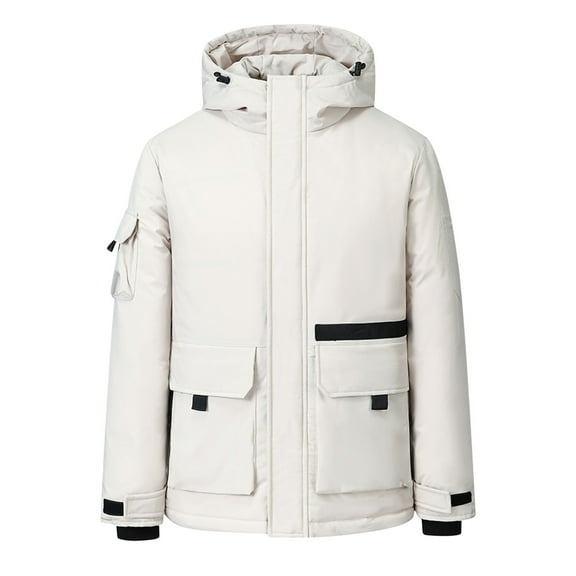 JUUYY Men's Down Jacket m Down Puffer Parka Jacket Business Casual Coat in Winter Solid Color insulated Work Padding Jacket White XL
