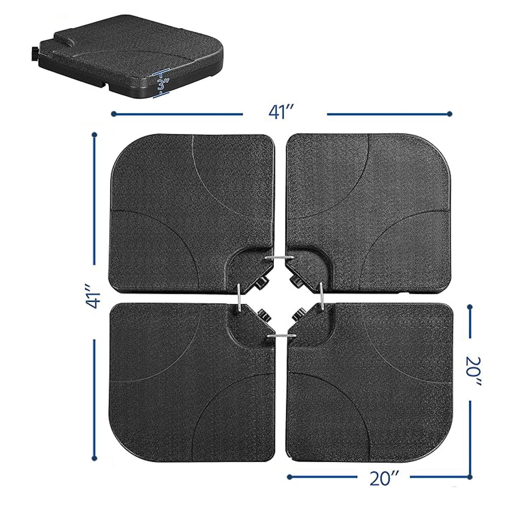 KOOL 130 lbs Outdoor Cantilever Patio Umbrella Base Offset Umbrella Stand, 4-Piece Square Fillable HDPE Plates for Garden Backyard Poolside in Black