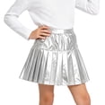 thumbnail image 4 of OGLCCG Girls Metallic Skater Skirt Sparkly Shiny Flared Pleated A-Line Mini Skort Holographic Skort with Shorts,Size 8, 4 of 7