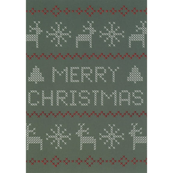 Designer Greetings Knit Styled Snowflakes, Reindeer, Tree and Letters on Green Christmas Card for Nephew