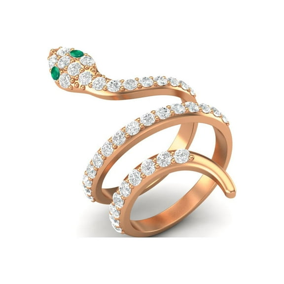 Mooneye 925 Sterling Silver Rose Vermeil Snake Women Wrap Ring Natural Green Onyx Cobra Snake Rings
