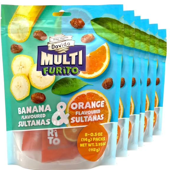 Dovido Flavored Raisins, Natural Sultanas, Healthy Snacks for Kids, 6 Pack-3.95 oz (Orange Banana), School Snacks, Toddler Snacks, Nut Free, Gluten-free fruit snacks , Vegan