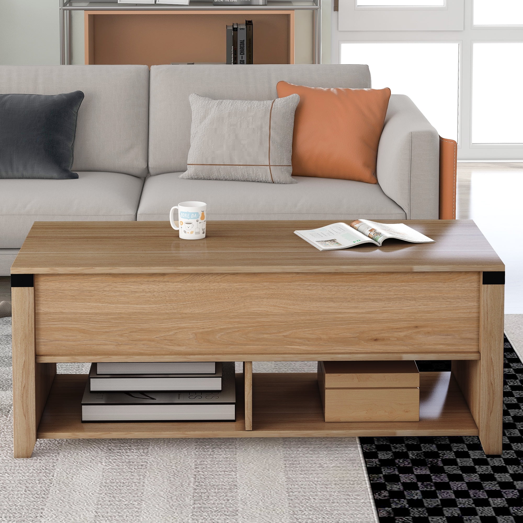 Private Jungle Multipurpose Coffee Table with Drawers,Open shelf and Storage,Lifting Top Table for Living Room,Oak Private Jungle Multipurpose Coffee Table with Drawers,Open shelf and Storage,Lifting Top Table for Living Room,Oak