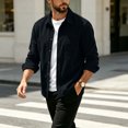 thumbnail image 7 of Loose Fit Button Up Shirt Jacket For Men, Solid Lapel Long Sleeve Casual Top, Fall Daily Layering Pocket Shacket, 7 of 7