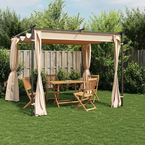 vidaXL Gazebo Canopy Tent Patio Pavilion Sunshade with Curtains Cream Steel