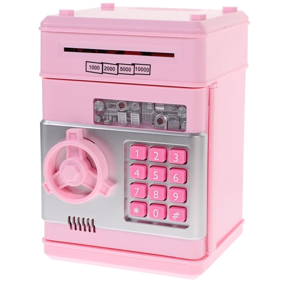 KAKOWELY Children's Money Saving Bank Deposit Box Intelligent Voice Mini Safe and Coin Vault for Kids with Pass Code (Pink, Button Random Color),7.48"X5.51"X4.92"