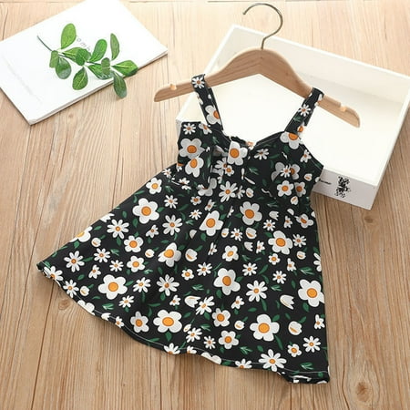 

Tking Fashion Toddler Baby Girl Dresses Casual Sleeveless Straps Cute Floral Sundress Dark Gray 90