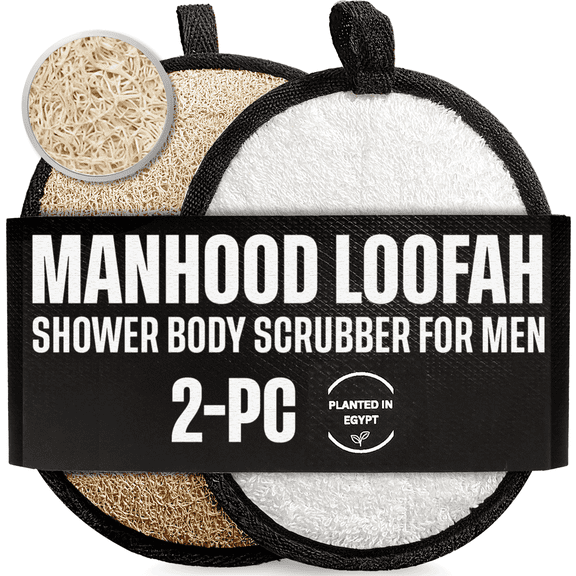 Rugged Natural Shower Loofah for Men - Tough Eco-Friendly Exfoliating Body Scrubbers, Durable & Gentle Terry Towel Cloth pad for Manly Skin Care - Lufas, Luffa, Loufas Sponges