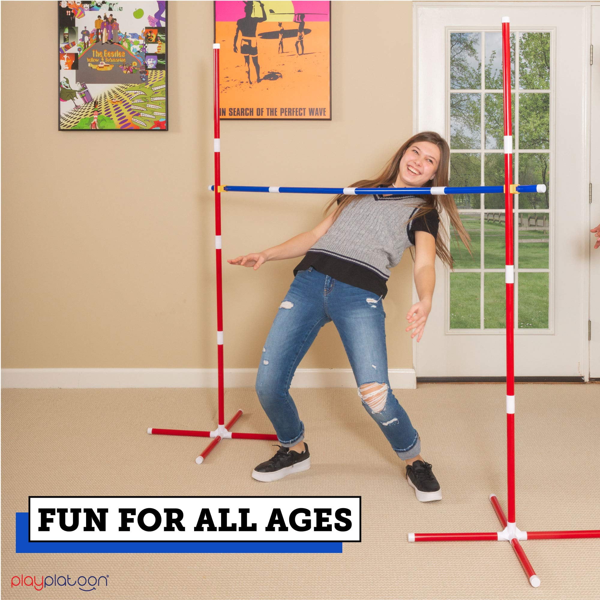 Play Platoon Limbo Game for Kids & Adults - Limbo Stick Set Yard Game, Great for Luau Party, Beach Party and BBQ - Easy to Set Up and Play Anywhere
