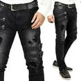 thumbnail image 2 of Men Jeans Ripped Casual Straight Leg Slim Fit Denim Jeans Distressed Stretchy Skinny Men Pants, 2 of 5