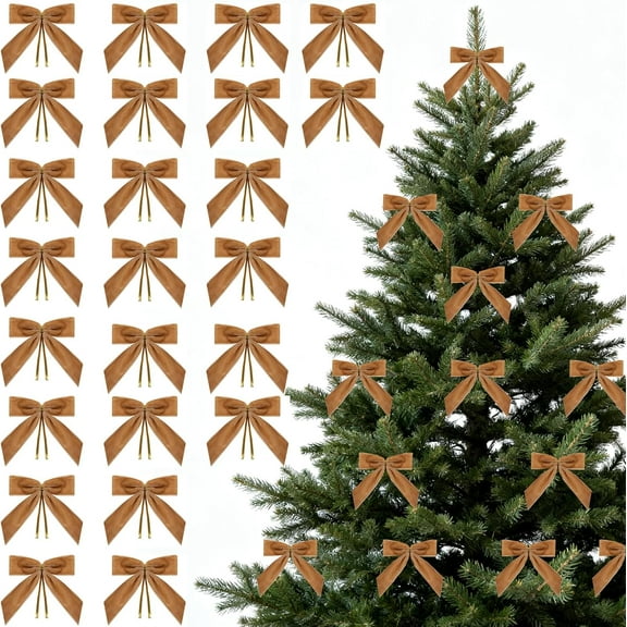 24 Pcs Burgundy Small Velvet Christmas Bows for Christmas Tree Decorations, 3.5 Inch Xmas Velvet Ribbon Bow Ornaments for Christmas Farmhouse Wreath Garland DIY Craft Gift Wrapping Decorative(E)