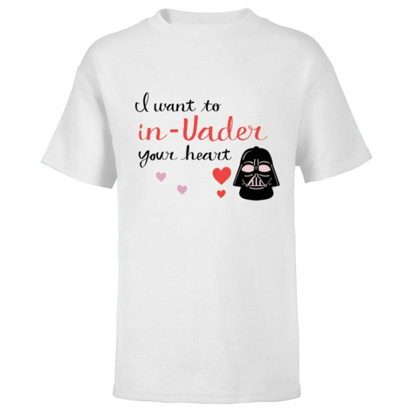 Star Wars Darth Vader Valentine Want to In-Vader Your Heart - Short Sleeve T-Shirt for Kids - Customized-White