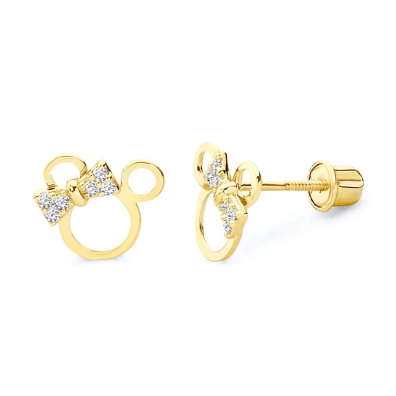 Wellingsale 14K Yellow Gold Polished Mouse Stud Earrings With Screw Back